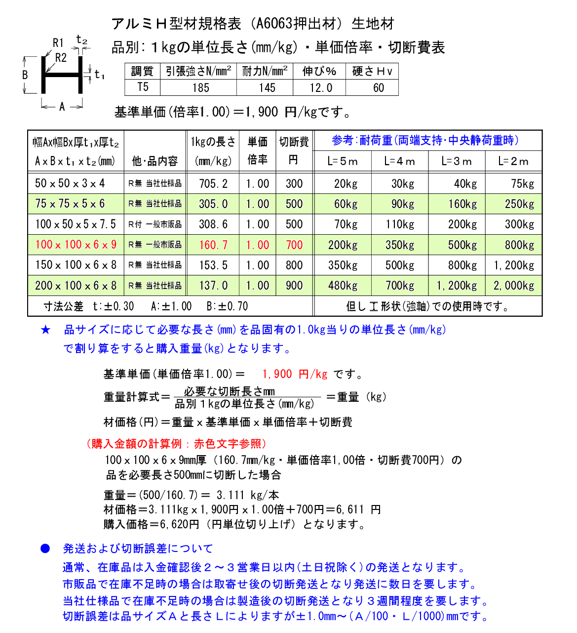 アルミH鋼H型 (材質6063)生地材 寸法 切り売り 小口販売加工 | 横山テクノ 制作事例